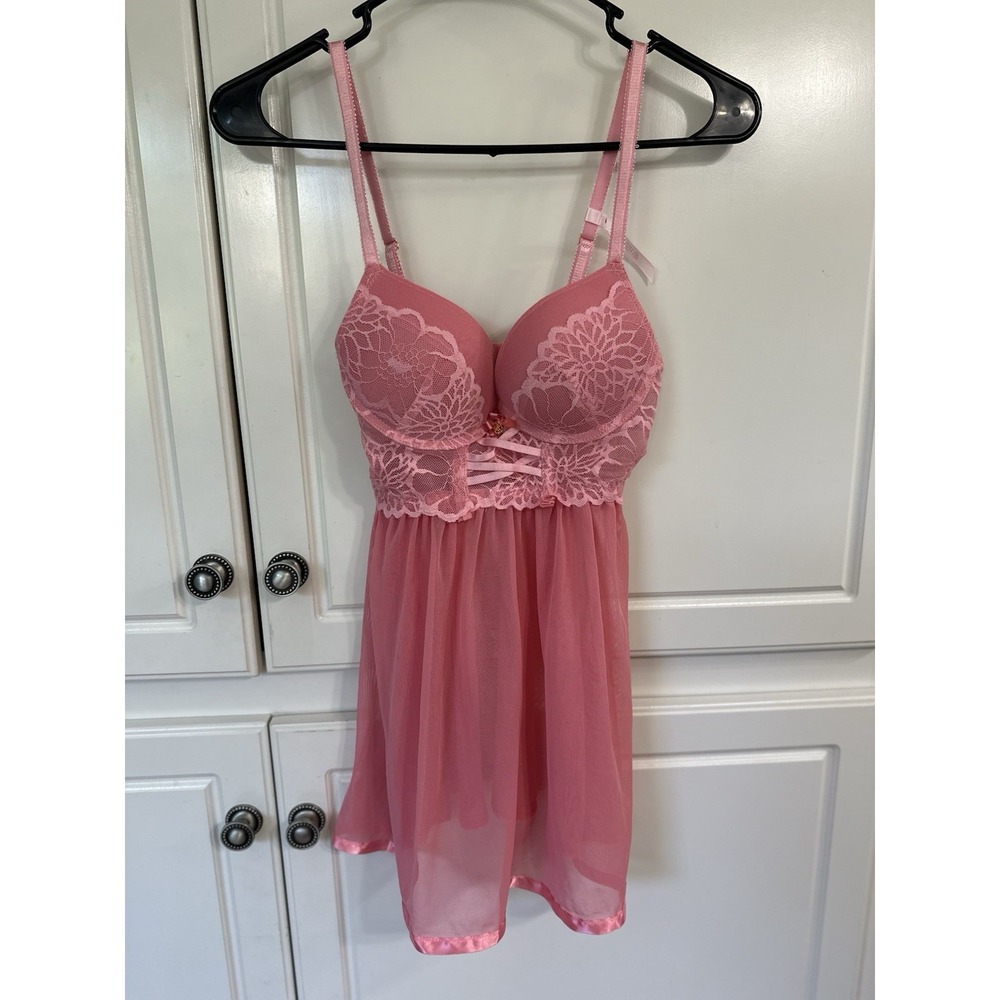 Daisy Fuentes Sexy‎ Pink Mesh Push Up Babydoll Size Small.    *279